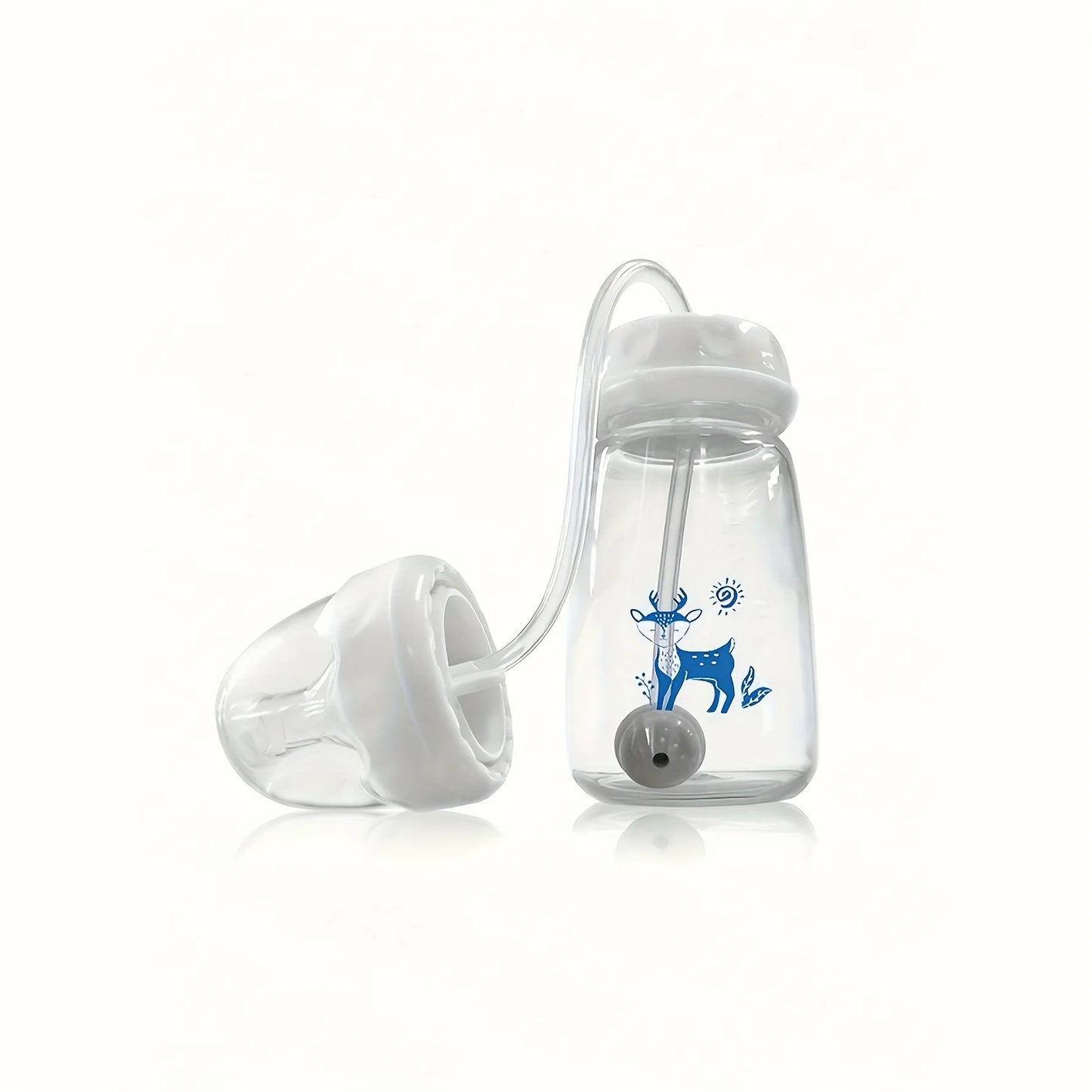 1 Biberon Mains Libres En PP De 5Oz/150Ml Avec Brosse En Paille, Ensemble De Biberons À Col Normal Auto-Alimentés.