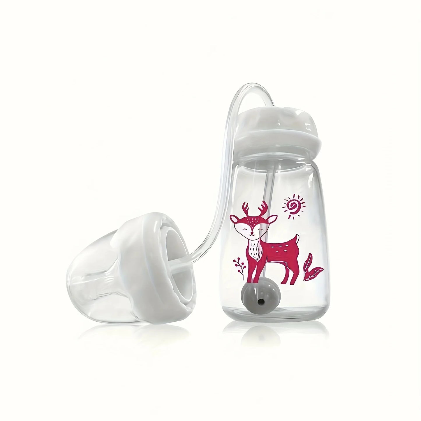 1 Biberon Mains Libres En PP De 5Oz/150Ml Avec Brosse En Paille, Ensemble De Biberons À Col Normal Auto-Alimentés.