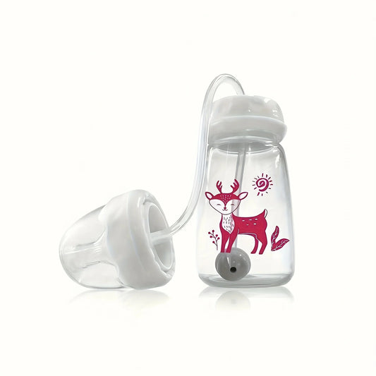 1 Biberon Mains Libres En PP De 5Oz/150Ml Avec Brosse En Paille, Ensemble De Biberons À Col Normal Auto-Alimentés.